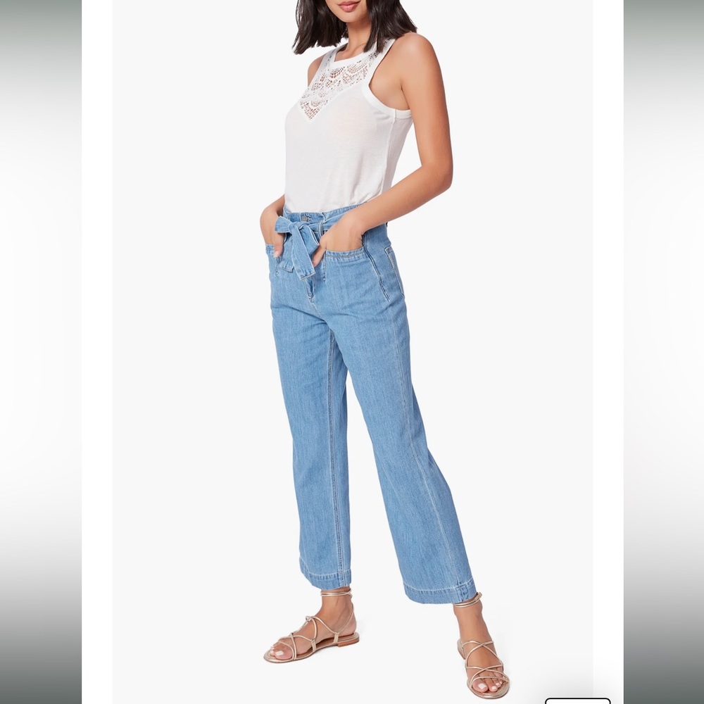 Nellie High Waist Belted Wide Leg Crop Jeans